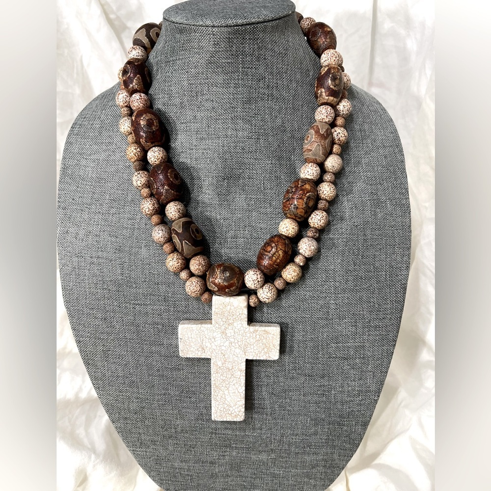 Antique Tribal Talisman Beads With a Buttermilk Turquoise Cross. ☑️